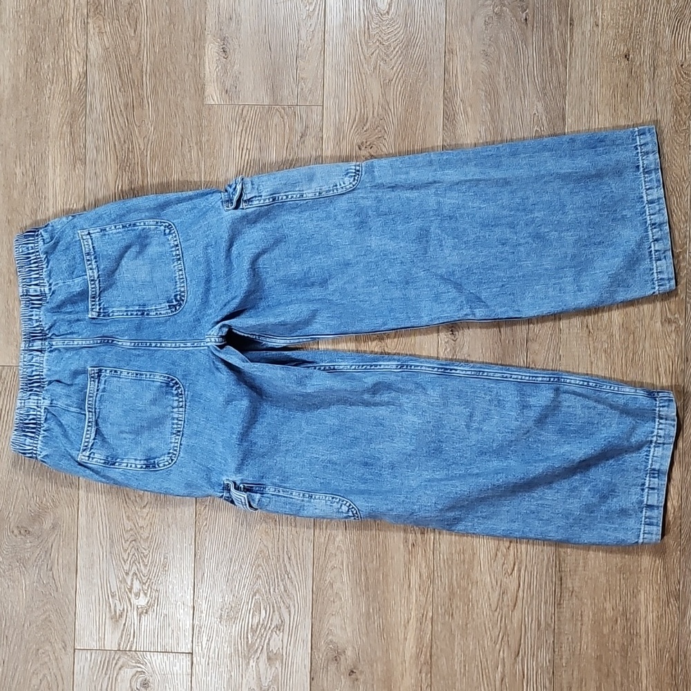 Gap High Rise Wide Leg Elastic Waist Drawstring Pull On Baggy Fit Cargo Jean - Picture 7 of 16